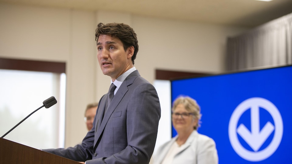 Justin Trudeau at a press conference in Montreal.