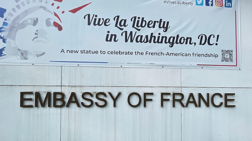 A sign outside the French Embassy in Canberra.