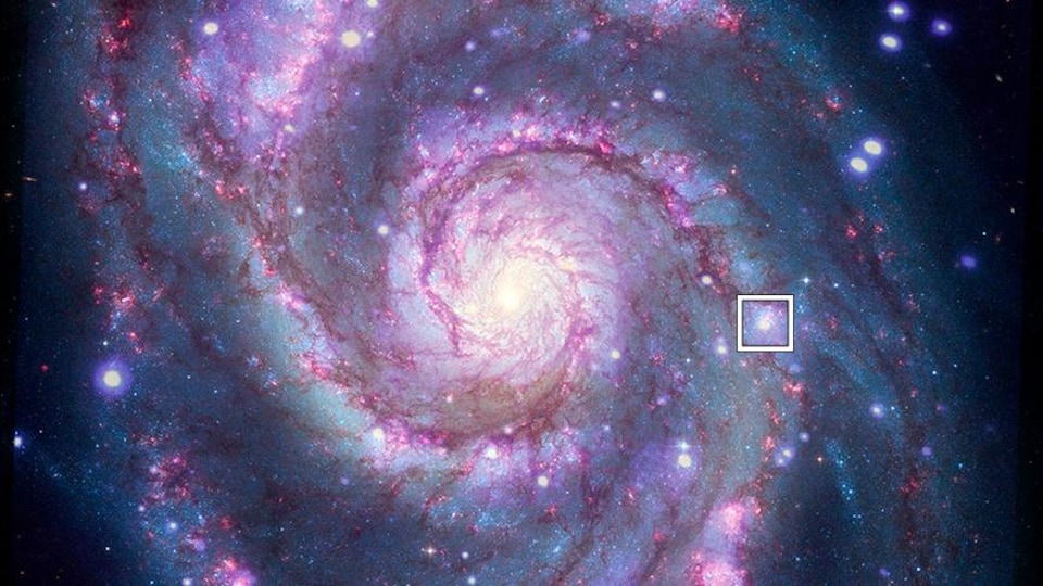 A composite image of M51 was acquired using Chandra and Hubble instruments. 