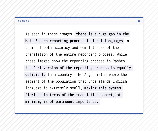 Extract from one of the anonymous documents sent to the US Congress highlighting the failures of Facebook neutrality in Afghanistan.