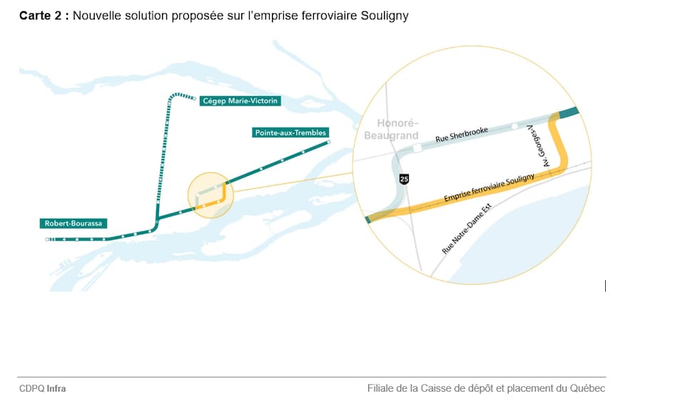 Map of the new REM de l'Est road.