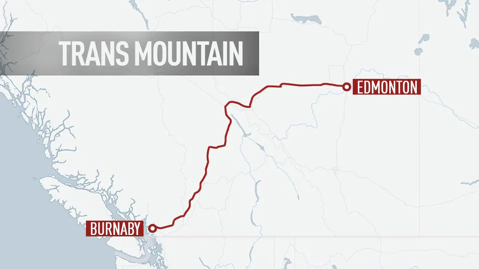 Kinder Morgan Transmountain oil pipeline route. 