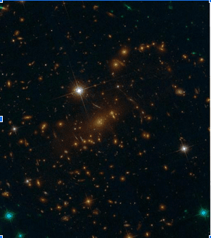 Distant galaxies appear as bright, glowing spots in this Webb telescope image, some smudged by a gravitational lens;  Foreground stars appear bright with six-pointed diffraction spikes, due to the shape of Web mirrors - https://www.nasa.gov/image-feature/goddard/2022/nasa-s-webb-delivers-deepest-infrared-image-post-universe