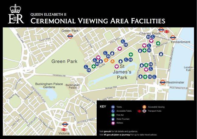 The official route of the Lying-in-State procession in London.