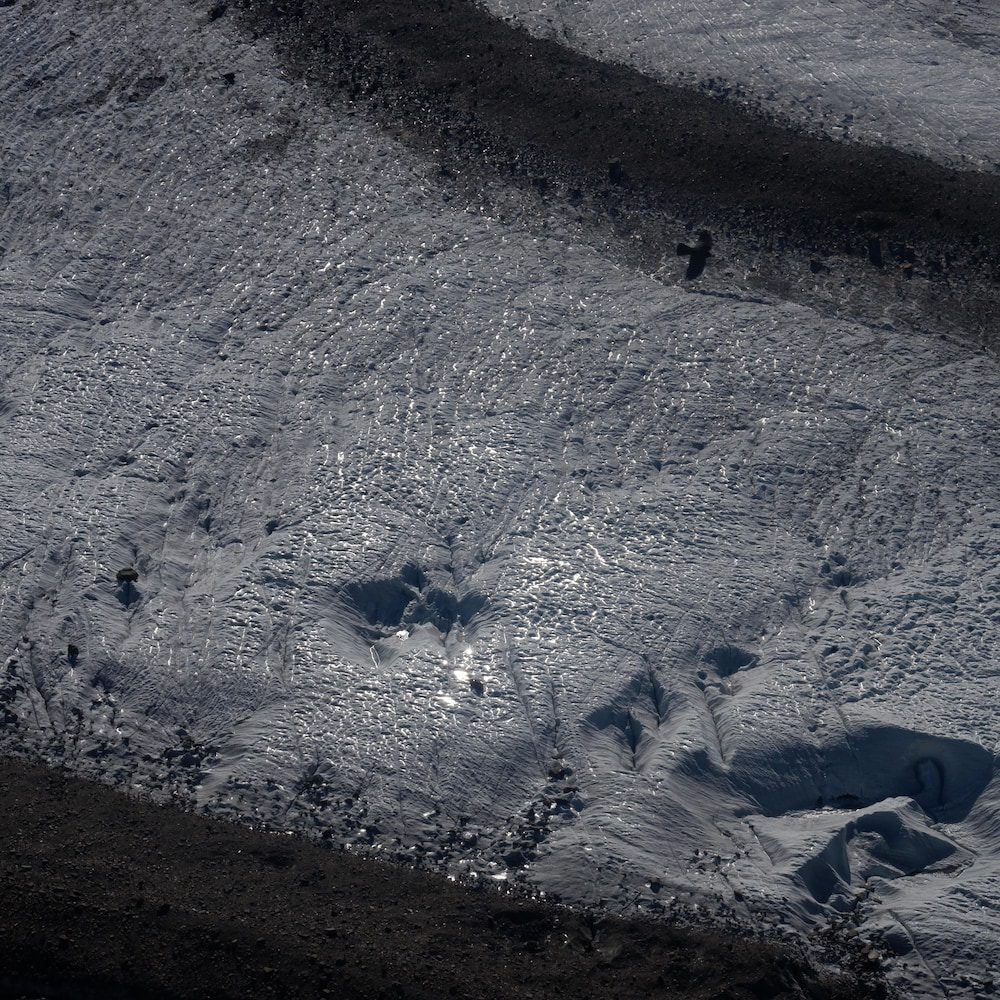 The sun reflects off the Gornergrat glacier in Switzerland.